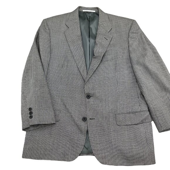 Hickey‎ Freeman Blazer Men 41R Black Ivory Check Silk Wool Jacket Union USA VTG - Picture 1 of 13